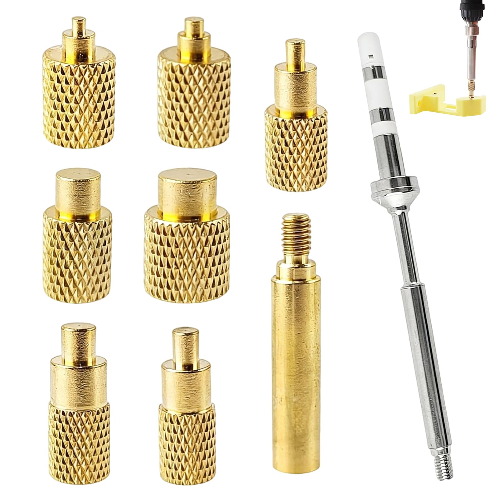 Zestaw 9 końcówek gwintowanych, mosiężne gwinty do lutowania, M2, M2, M2,5, M3, M4, M5, M6, M8, z adapterem, wymienne ze standardem 936, do lutownicy TS100, TS001 i akcesoriów do drukarek 3D