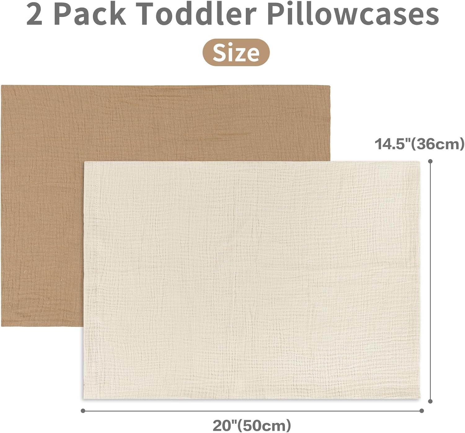 Muslin Toddler Pillowcase 13 X 18 Inches, 2 Pack Soft & Breathable 100% Cotton Toddler Pillow Case, 13" X 18" Travel Pillow Case Cover for Kids Boys Girls, Machine Washable (Oatmeal & Brown)