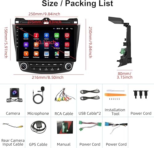 Miniatura 7 de Estéreo de coche para Honda Accord 2003-2007 7th 10.1 pulgadas Android pantalla táctil radio de coche con Bluetooth, navegación GPS, WiFi, Mirror