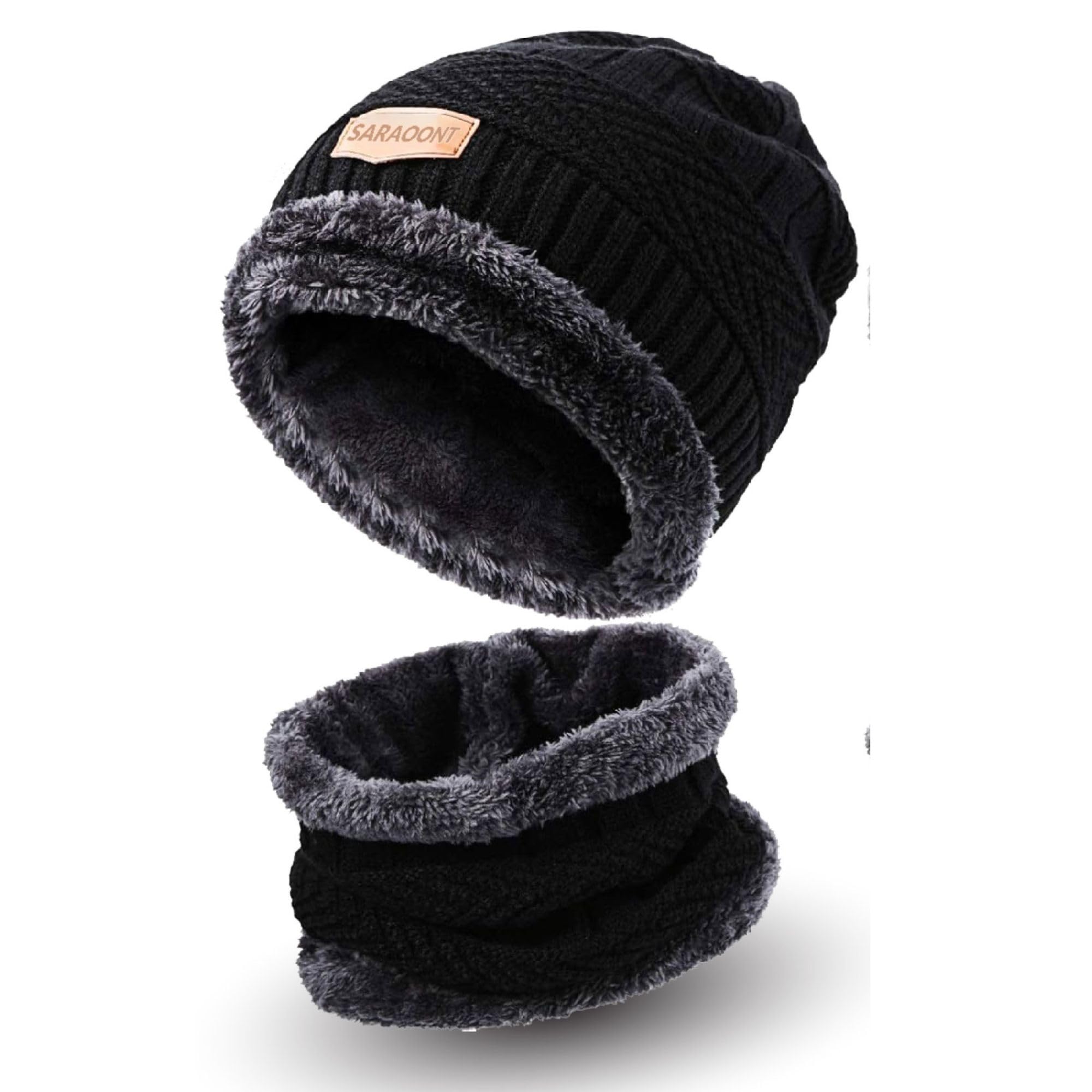 Winter Hat & Scarf Set - Unisex-Adult Men's Beanie & Scarf in Black & Blue - Stylish and Warm Accessories for Cold Days - scarf hat winter beanie for Men & Women