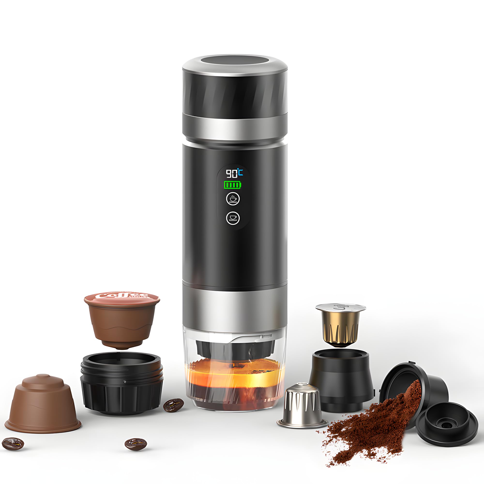 Machine à Cafe Portable, Cafetière Portable Chauffage Électrique, Machine a Expresso 20 bars Pour Maison, Camping, Voyage, 3 En 1 Compatible Avec Café Moulu Et Capsules NS, Réservoir D'eau De 80 ml