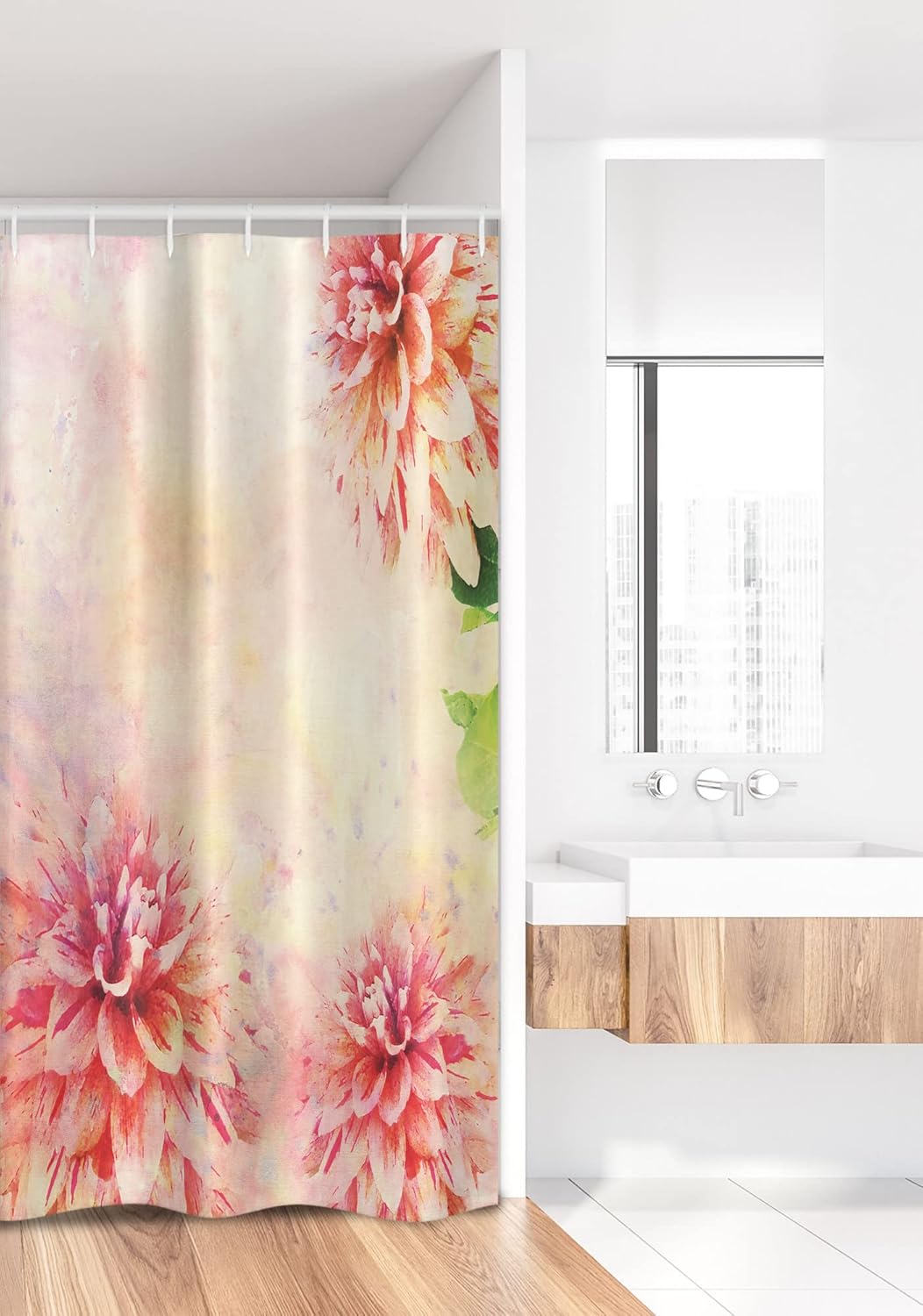 Ambesonne Dahlia Flower Stall Shower Curtain, Stained Vintage Dahlia Roots Herbs Aged Murky Design Art Print, Fabric Bathroom Decor Set with Hooks, 36" W x 72" L, Orange Pale Yellow