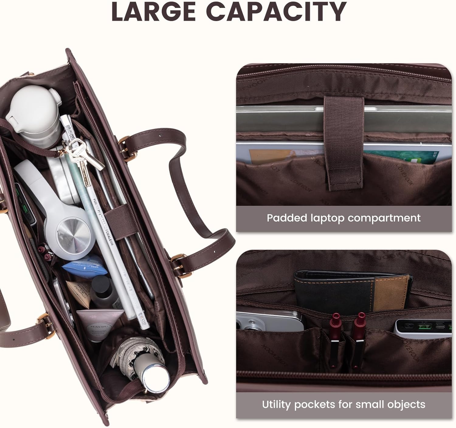 LOVEVOOK Laptop Tote for Women 15.6 Inch Canvas, Large Capacity Work Bag With Clutch Purse, Computer Office Business Briefcase, Casual Handbag for Travel College Teacher School - Image 4