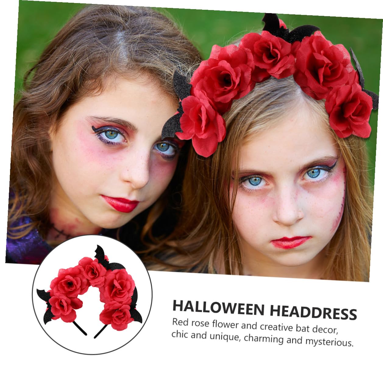 Operitacx Halloween Rose Headband 2pcs Women Hair Accessories Red Flower Headband Bat Headdress for Halloween Party and Costume