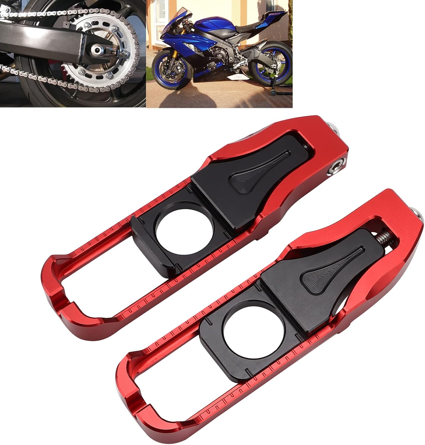 Pair Motorcycle Left Right Chain Adjusters Tensioners A red Replacement For YZF R6 2017 2020 CNC Aluminum Alloy Anodized Finish Easy To Install