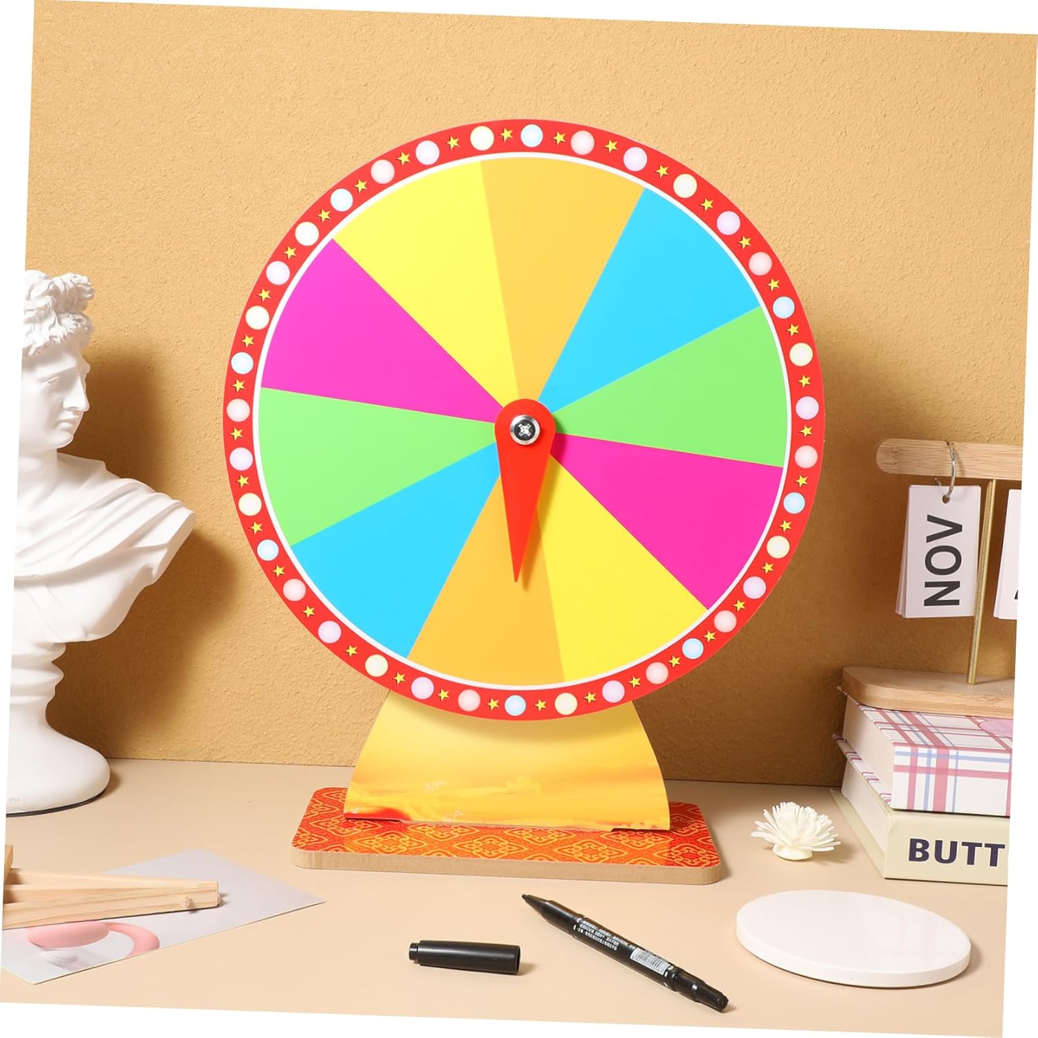 Roulette Wheel Game for Adults Tabletop Spinning Game Dry Erase Markers Raffle Wheel for Parties and Events Tripod Stand