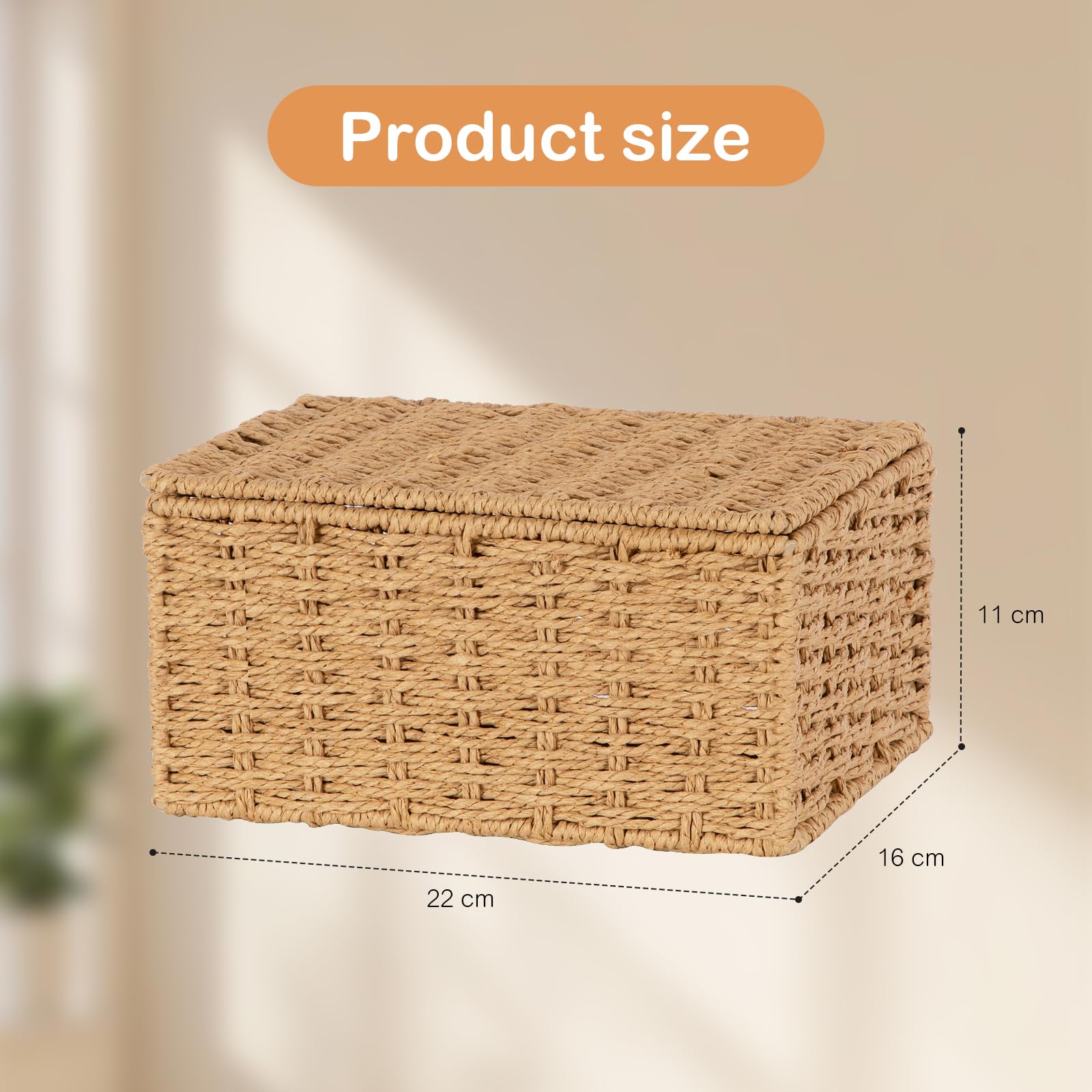 Cestini Portaoggetti con Coperchio,Cesto Vimini Piccolo Bambini Cesto in Corda di Carta Cestino porta Giocattoli Cestino da Bagno,per Camerette, Bagno, Cassetti, Cucine, Soggiorno