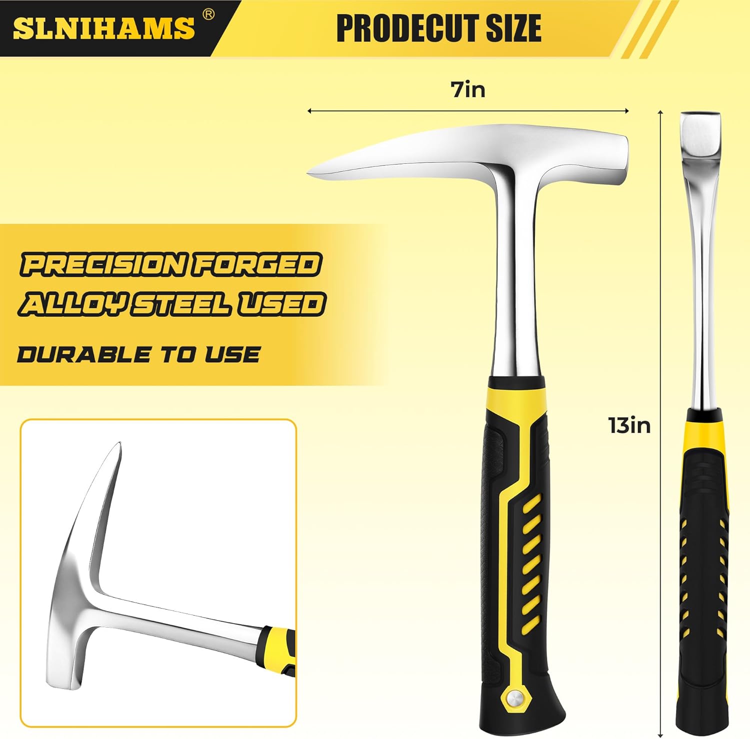 SLNIHAMS 22oz Rock Pick Hammer – One-Piece Forged Geology Hammer with Pointed Tip & Anti-Vibration Grip – Ideal for Rockhounding, Fossil Hunting, and Masonry Work