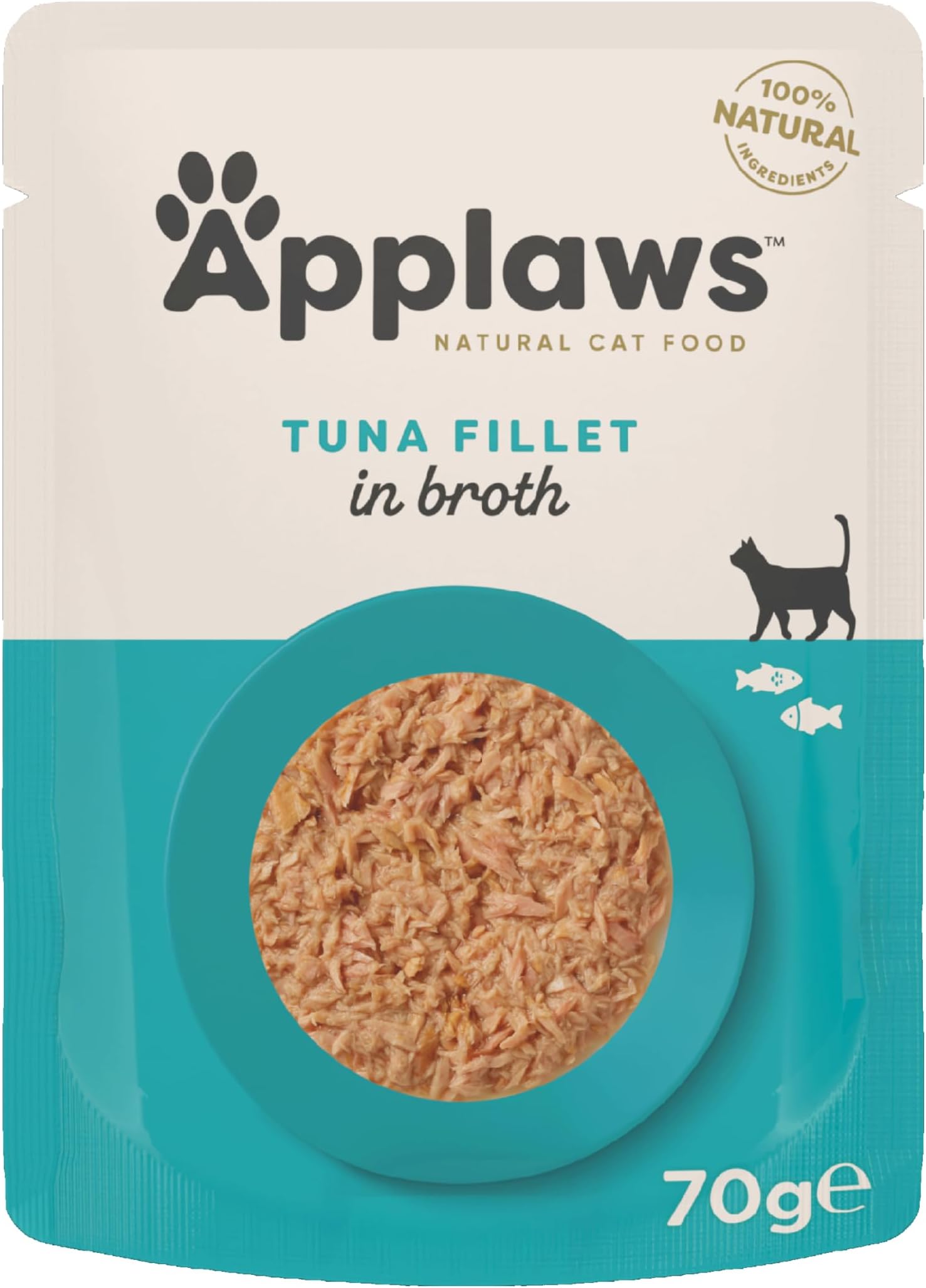 100% Natural Wet Cat Food, Tuna Fillet in Broth 70g Pouch for Adult Cats (12 x 70g Pouches)