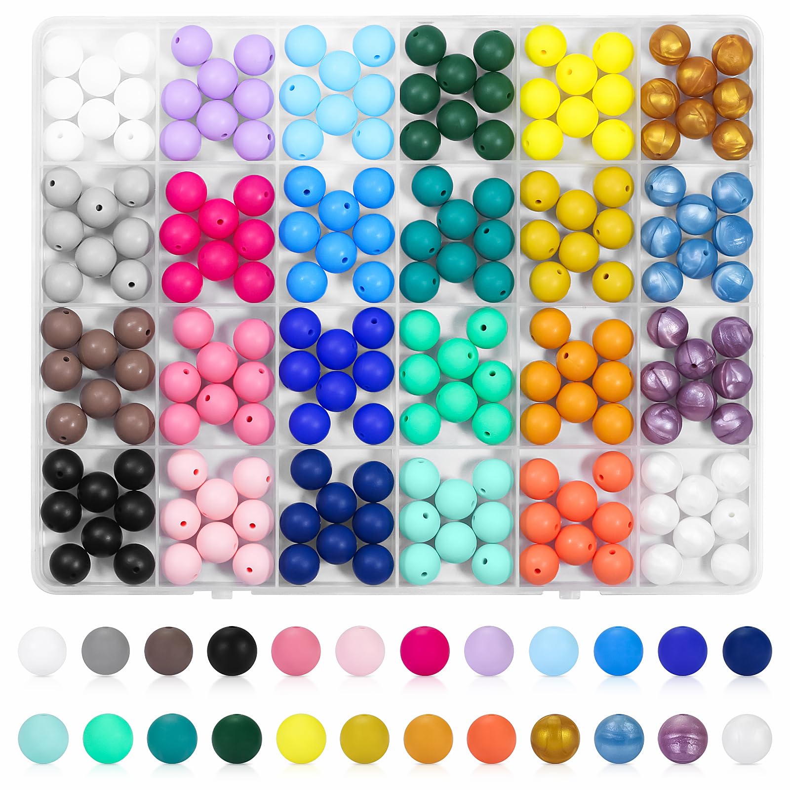 Photo 1 of 192pcs Silicone Beads 15mm for Keychain Making Kit, 24 Colors Focal Rubber Beads Neatly Organized, Round Colorful Bead, Bulk for Pens, DIY, Necklace, Bracelet Making Kit, Jewelry, Art Crafts