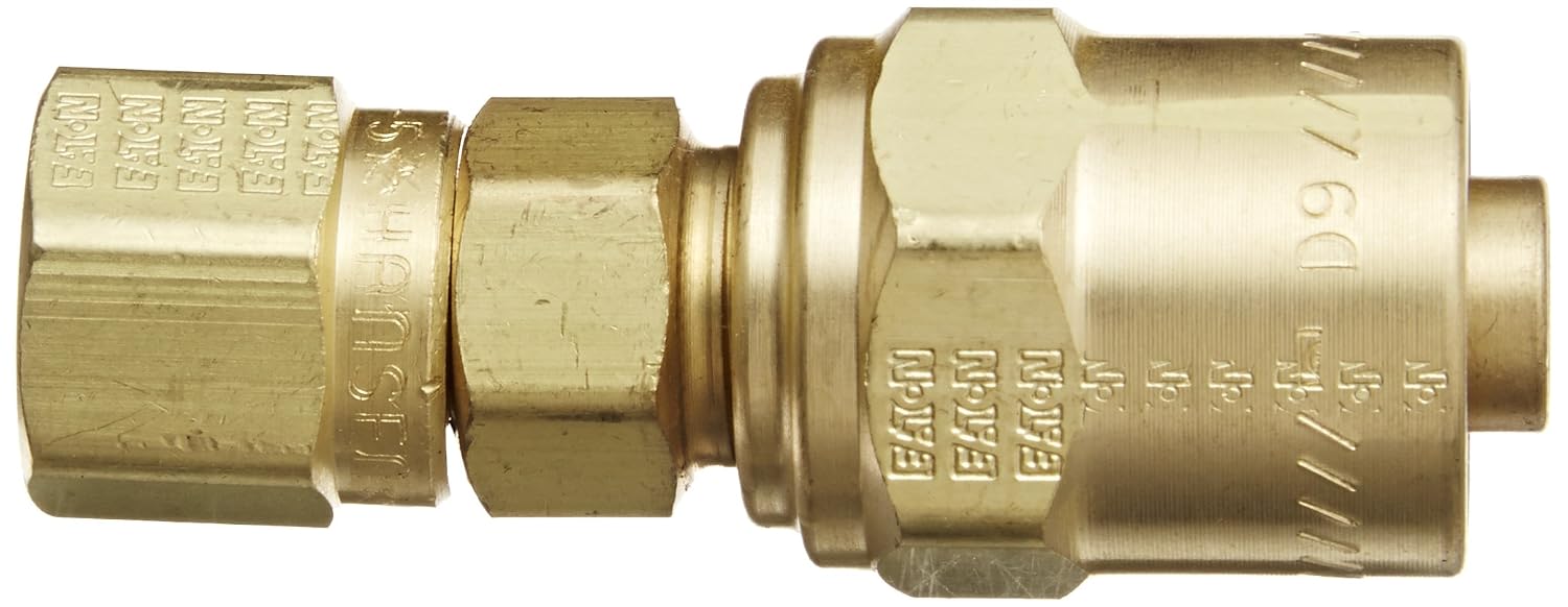 Eaton Hansen 5RD9 Brass Compression Swivel Nut Hose Clamp with Brass Male Insert, 3/8" Hose ID, 11/16" Hose OD, 1/4"-18 NPSM Straight Thread