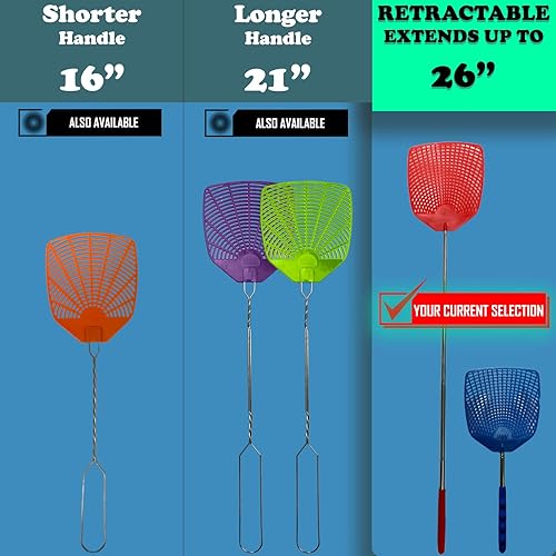 Miniatura 2 de Matamoscas para insectos y moscas  Mango extensible extra largo retráctil, paquete de 6 matamoscas  Interiorexterior  Matamoscas para control de