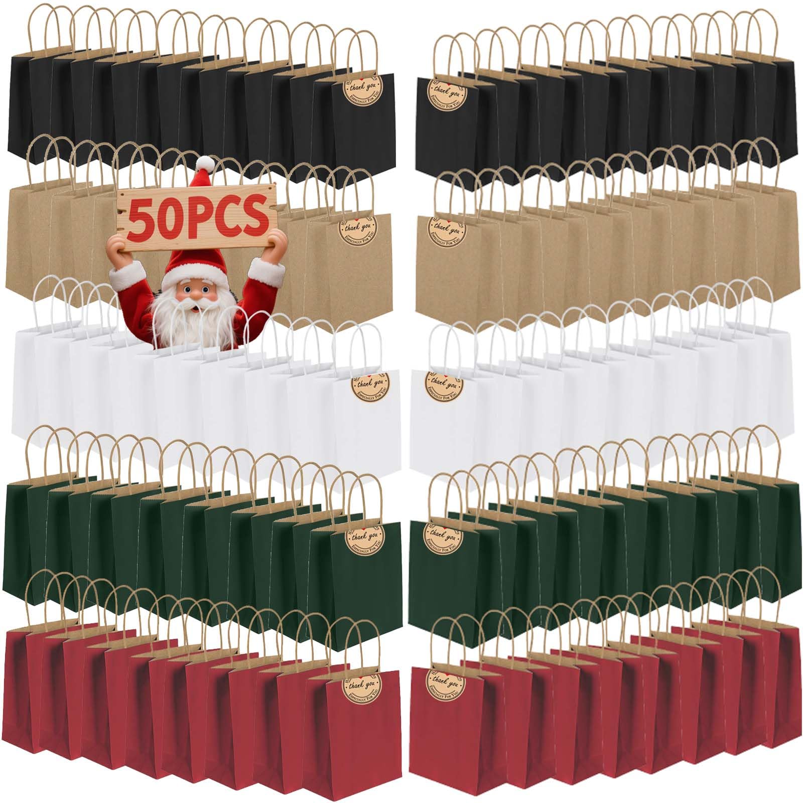 50Pcs Small Paper Bags With Handles, Paper Gift Bags (21x15x8cm), 130GMS Thicken Kraft bags Party Favor Shopping includes lables for Favor Birthday Party Wedding Shopping Retail (50PCS-Mix Color)