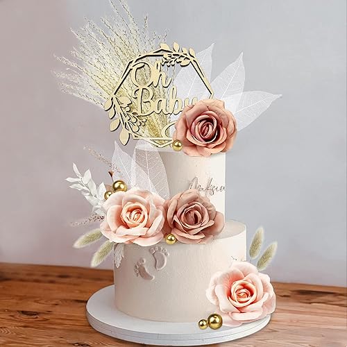 Vista 7 de 47 piezas de madera Oh Baby Cake Topper Boho Cake Toppers Balls Baby Shower Decoraciones para recién nacido, cumpleaños, boda, revelación de género