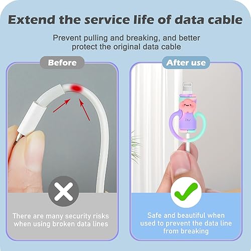 Miniatura 3 de Lindo protector de cable de datos 2 en 1 para iPhone, Android, cable USB, 2 piezas 3D Kawaii Cloud Design Protector de cable protector de cable de