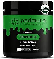 Vista 1 de Cápsulas de polvo de trifala orgánica de 1000 mg Certificado orgánico USDA Sin OMG Sin gluten Vegano - 120 cápsulas vegetales