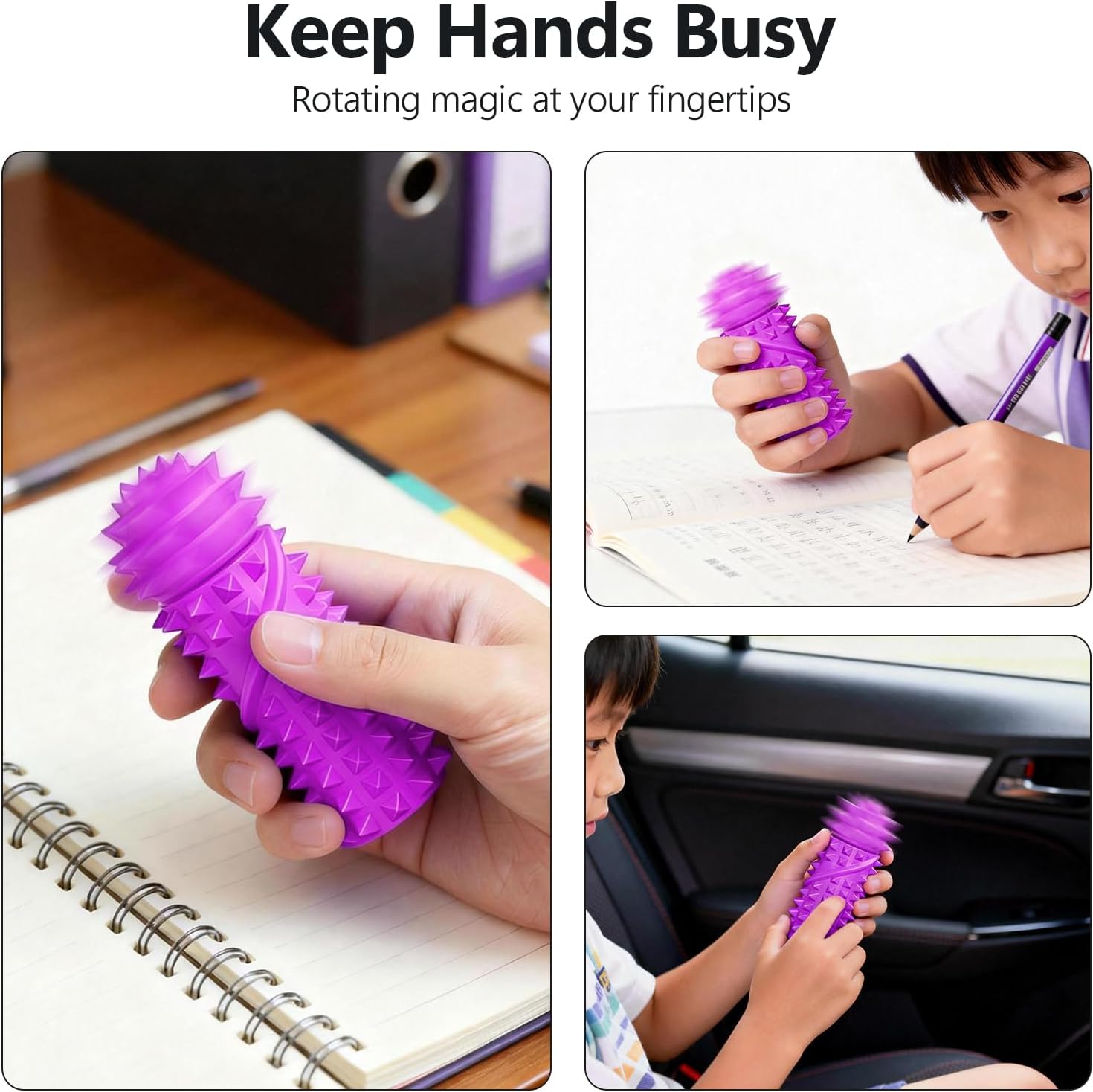 Pain Stim Fidget Toy for Adults & Kids, 6 Replaceable Spiky Head Ouchies Fidgets, Silicone Sensory Toy for Stress Anxiety Relief ADHD Autism, Travel Toys Easter Basket Stuffers for Boys Girls (Purple)