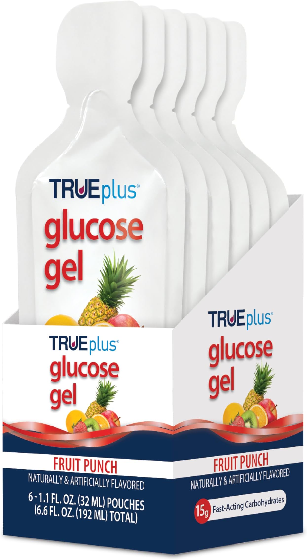 TRUEplus® Glucose Gel, Fruit Punch Flavor - Gel Pouch - 6 Pack