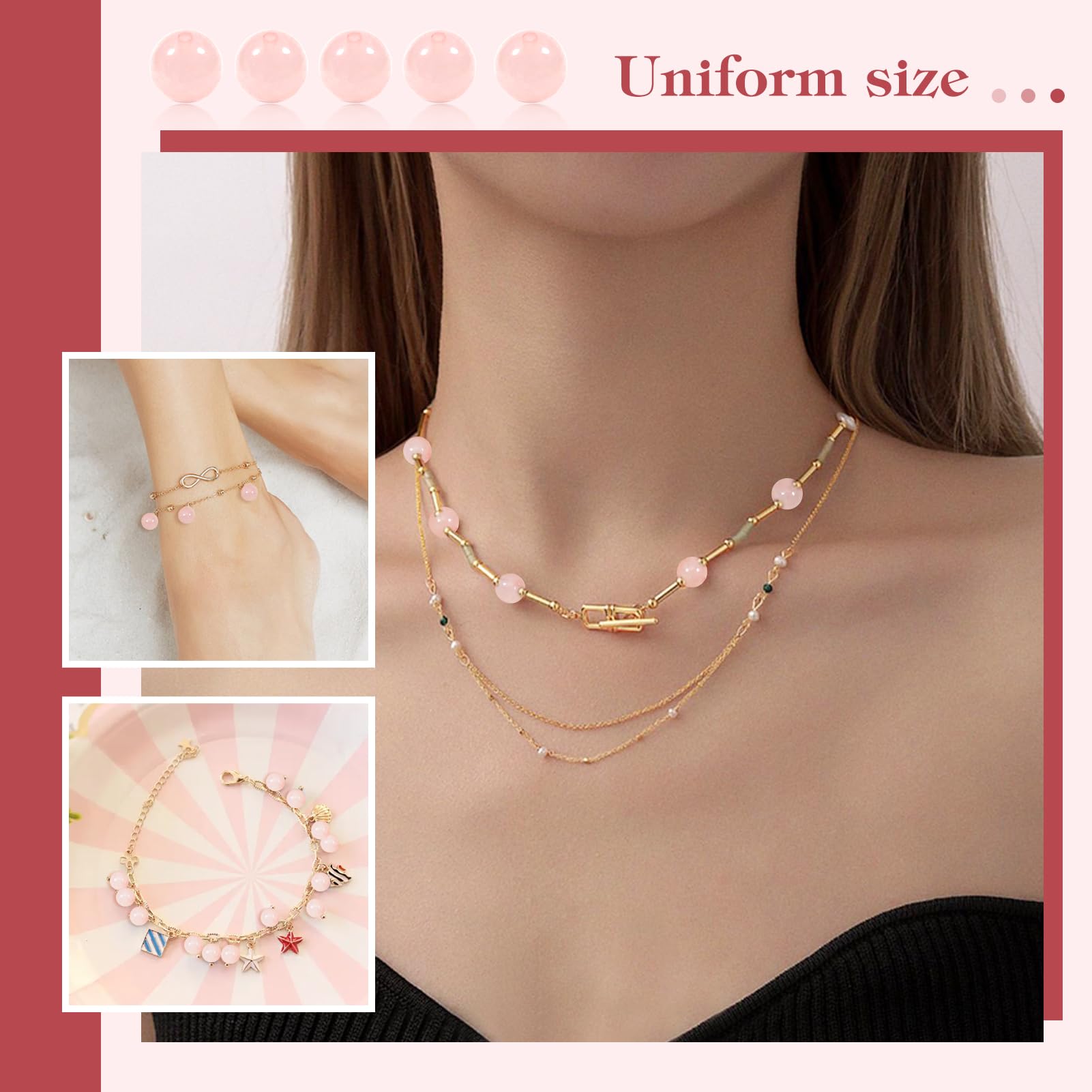 340 Perline Di Quarzo Rosa Naturali TOAOB - Diametro 4mm, Foro 0.8mm, Per Bracciali, Collane E DIY, Colore Vivace E Lucido - Foto 4