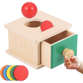 Starvortex Montessori Toy 2-in-1 Wooden Coin Box & Ball Box Children Boys Girls Object Permanent Box Colour Sorting Game for Childrens Day Birthday Gift Christmas