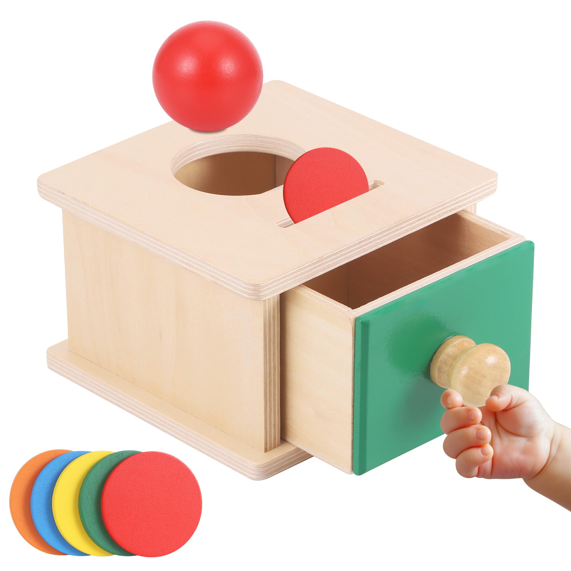 Starvortex Montessori zabawka od 6 miesięcy, drewniane pudełko na monety 2 w 1, dla dzieci od 1, 2, 3 lat, pudełko z możliwościami sortowania obiektów, dla chłopców i dziewczynek
