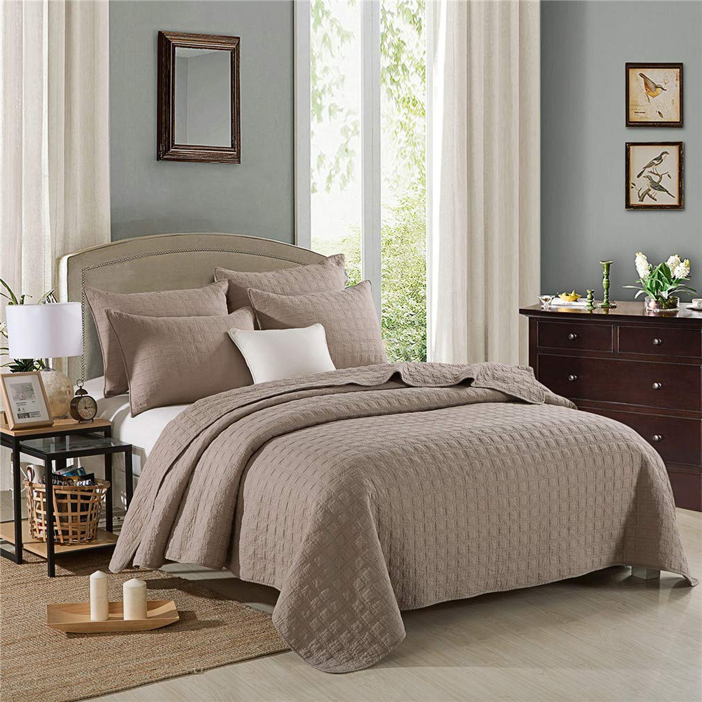 Parure de lit marron 3 pièces couvre-lit matelassé microfibre confortable