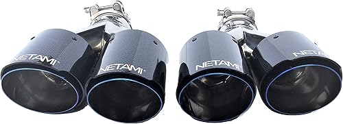 NETAMI Punta de escape doble de 2.5 a 3.5 pulgadas, fibra de carbono, acero inoxidable, negro (NT-2559-1) Flush 1-pece