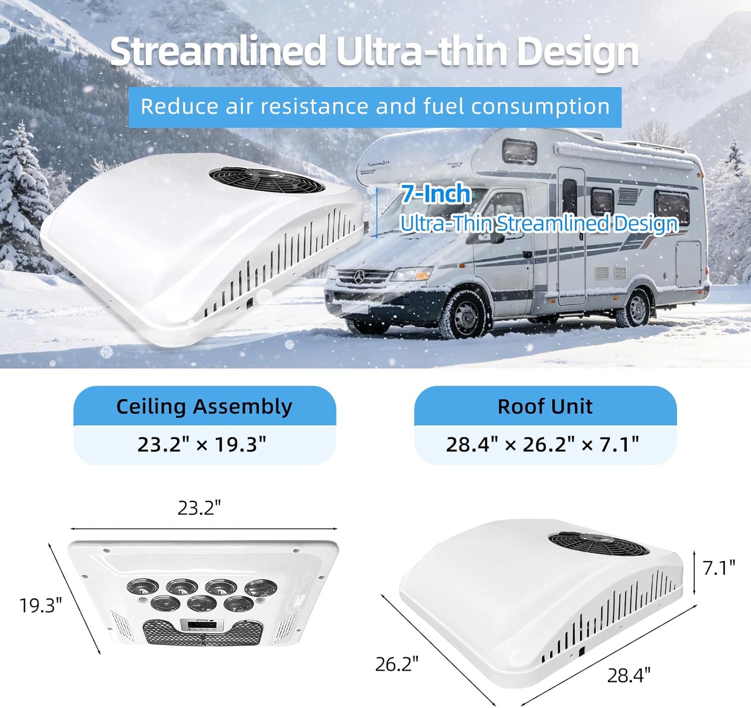 Treeligo 12V 10000BTU RV Rooftop Air Conditioner for RV Heating & Cooling,12 Volt DC Ultra-Quiet AC Kit,for Motorhome, Truck, Campers,Campervan, Trailers and Caravan