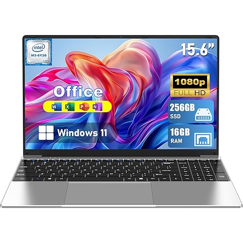 2026 New Laptop Computer, 15.6 Inch Window 11 Pro Lap Top PC 16GB RAM 256GB SSD, Core M3(Beat N4000), 2-Year Warranty, Office 365, FHD 1920 * 1080, 180°Open, UHD Graphics, Full-Size Keyboard