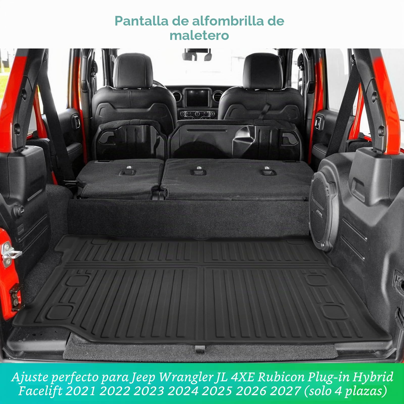 GAFAT J eep Wrangler JL 4XE Plug-in Hybrid 2021-2024 2025 Alfombrilla para Maletero, Fácil de Plegar, Wrangler 4xe TPE Alfombrilla Todas Las Condiciones Climáticas, Original Escaneo 3D, Borde Alto