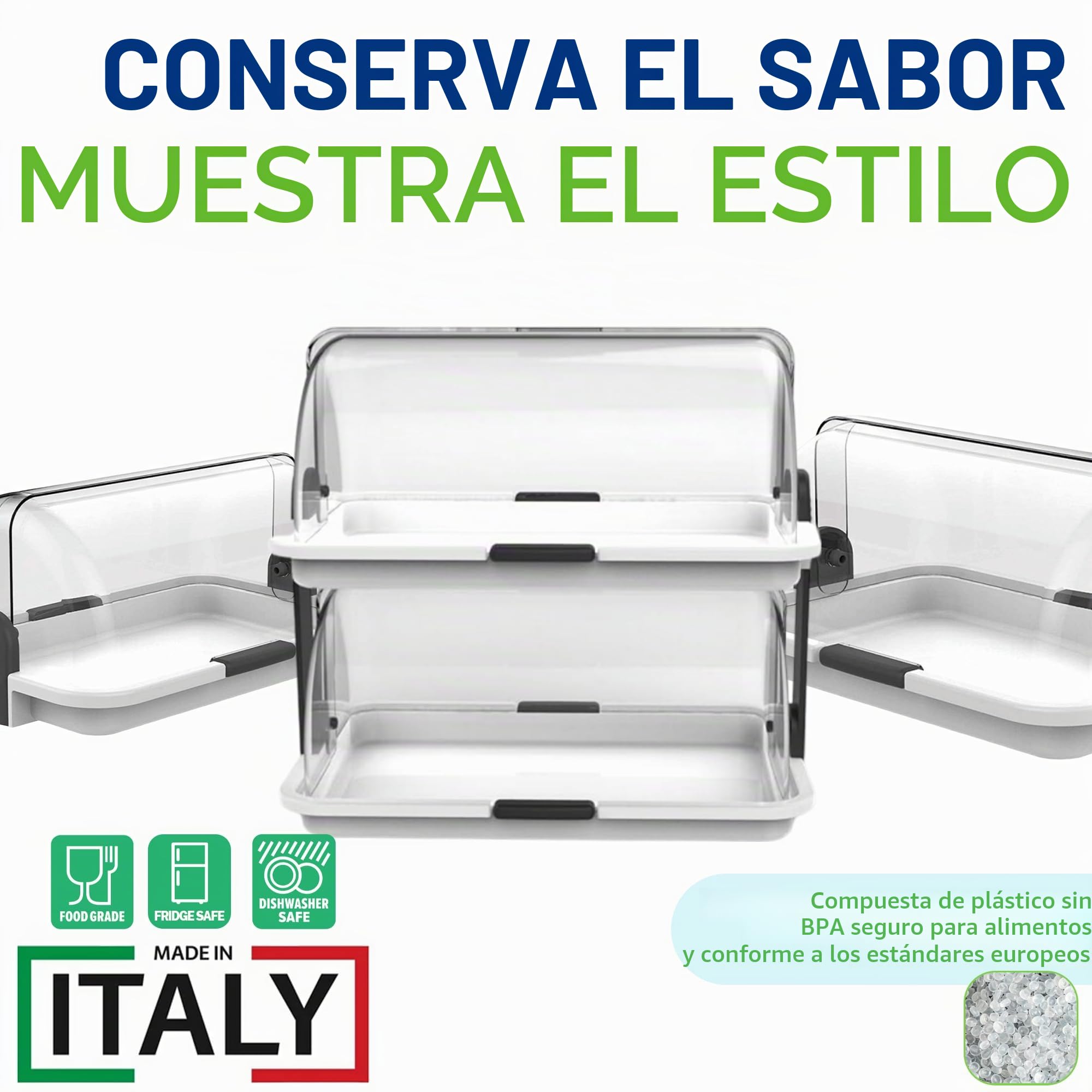 Sicignano | Vitrina expositora doble para mostrador, blanco, 46,5 x 31,5 x 40,5 cm – Expositor neutro para bar, restaurante, bufé, B&B, desayuno, almuerzo, cena, vitrina para dulces – 2 pisos