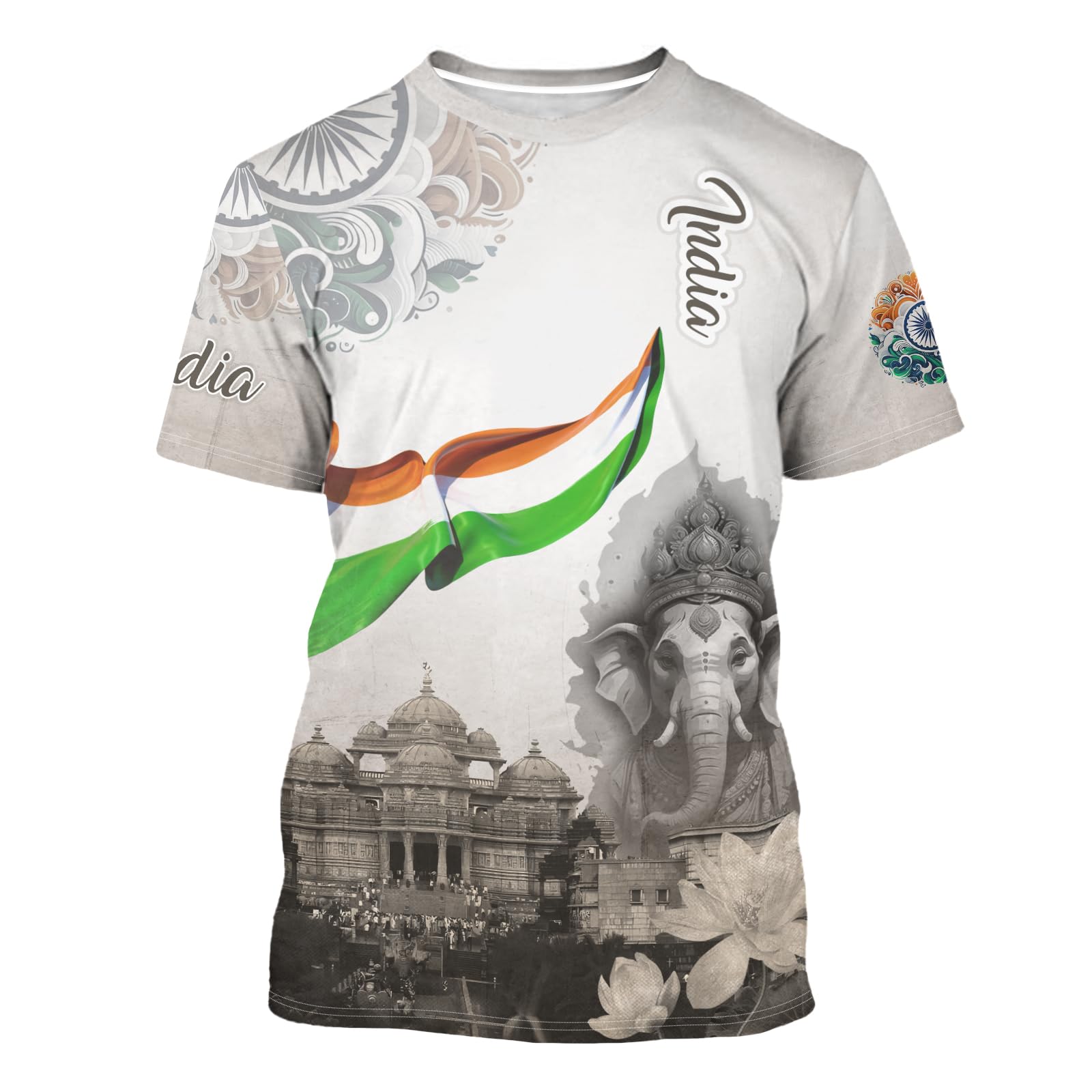 Men's India Flag T-Shirt Flag Badge Graphic Print Tee Casual Short Sleeve Shirt Novelty Round Neck Top Unisex
