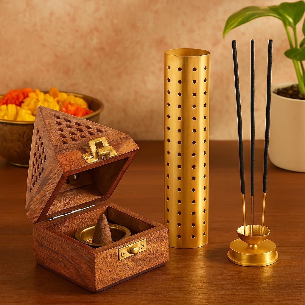 Sheesham Wood Dhoop Stand Combo - Elegant Incense Holder -1