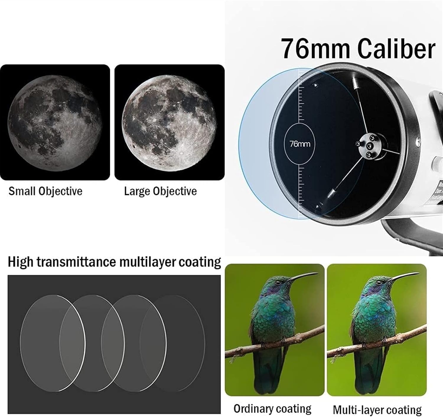 Telescopes for s Adults Beginners 76mm Caliber Reflector Telescope Stargazing Telescope with Adjustable Tripod, The Best Astronomy Gift for Beginner