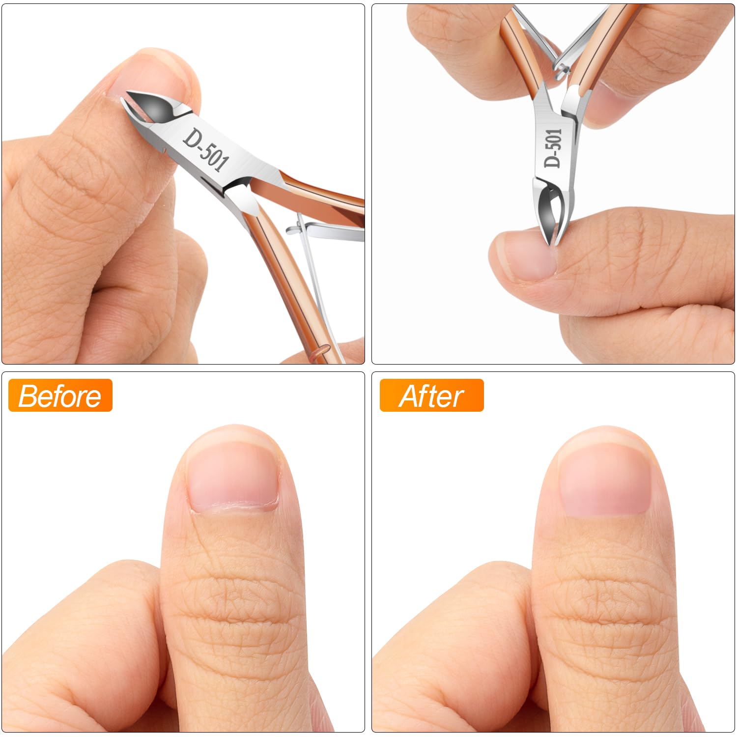 4 Stainless Steel Toe Nail & Cuticle Nippers - Gold Handled Manicure Pedicure Clippers 7 thumbnail image