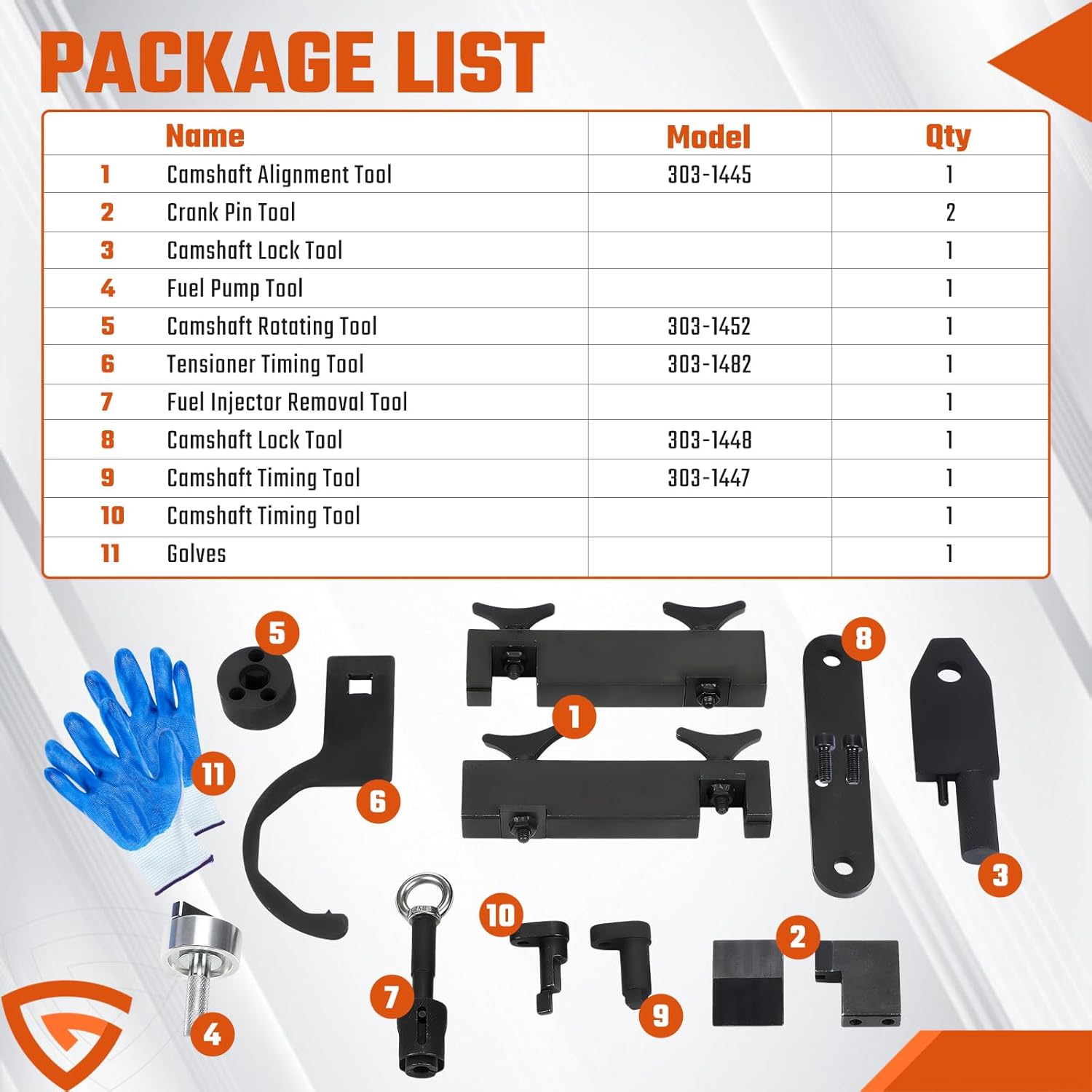 Camshaft Alignment Tool Kit Fit for Land Rover Jaguar Discovery 4 Range Rover Sport V8 5.0L V6 3.0L, Engine Timing Tool with Fuel Pump, Fuel Injector Remover Tool, 303-1445, 303-1448, 303-1452