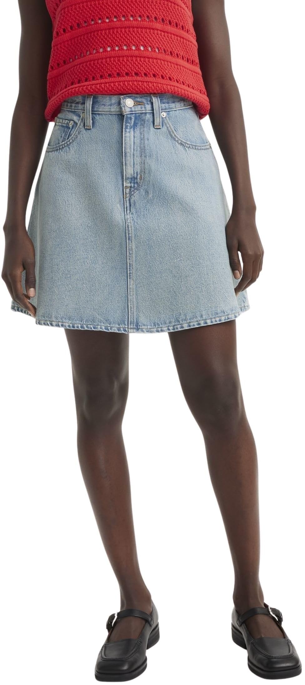 Levi's Women's Look At Blue - Blue Denim Skirt Mini Flounce Mid Rise, A Line, Blue (Look At Blue), 28