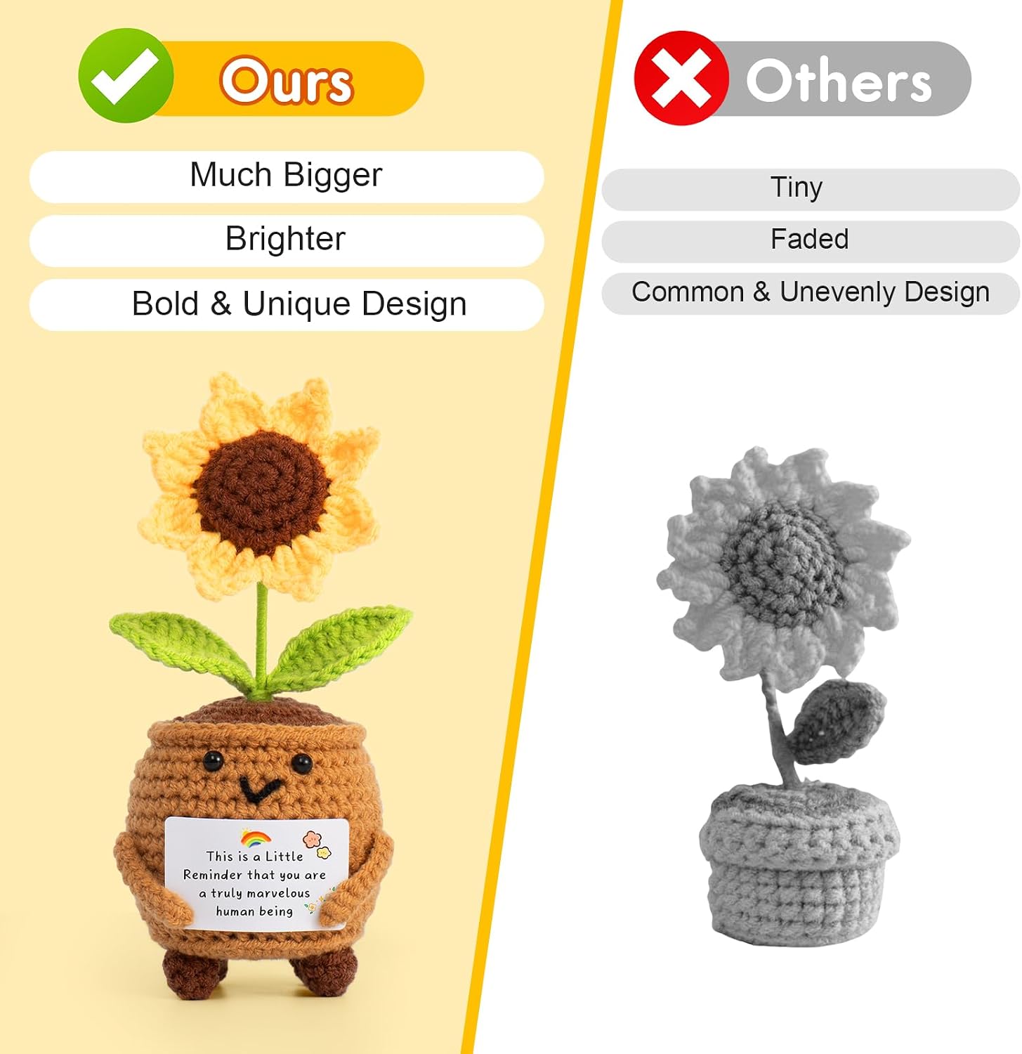 Employee Appreciation Gifts for Coworkers, Crochet Sunflower Thank You Gift with Positive Reminder Card, Staff Recognition, Farewell, Office and Teacher Gifts