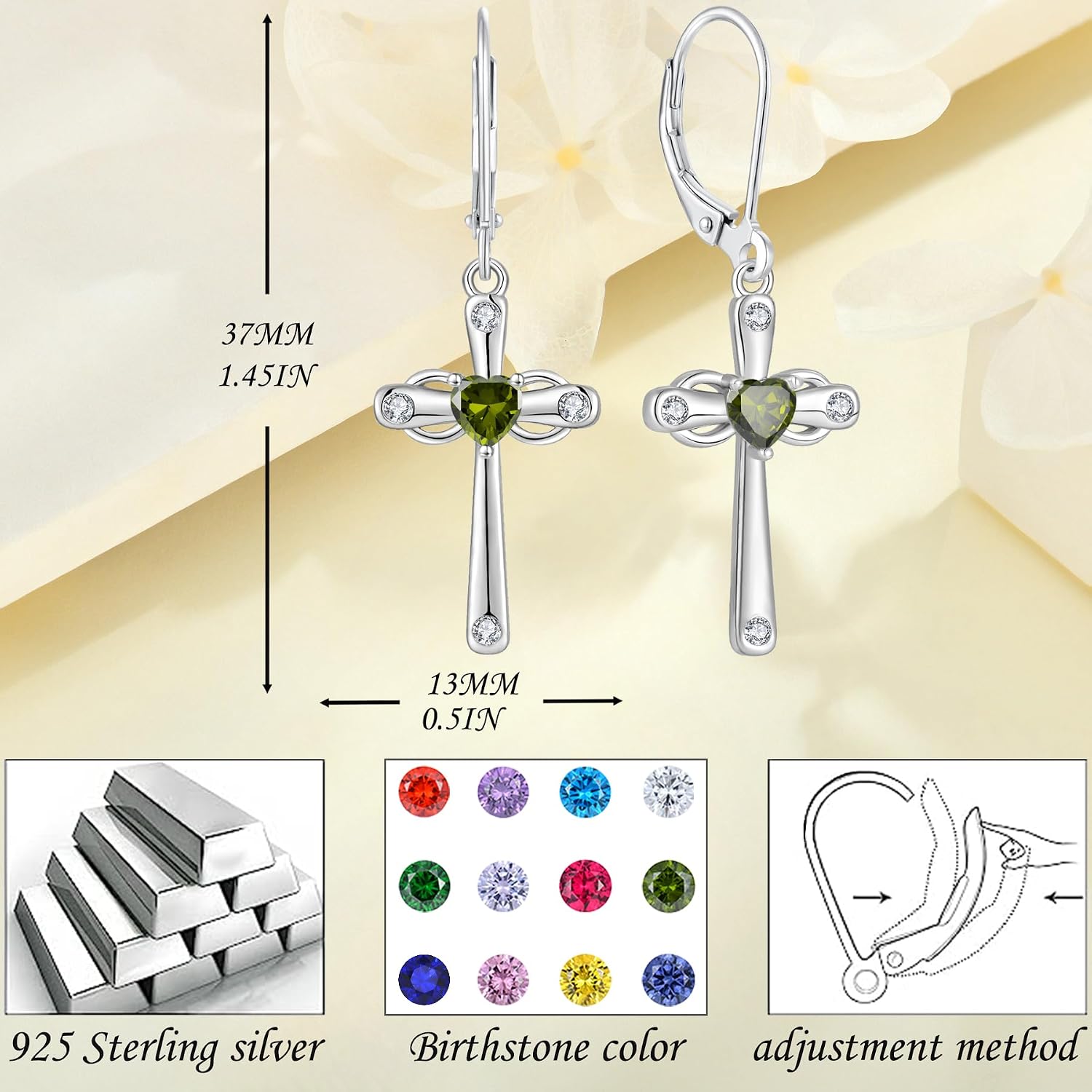 Cross Earrings 925 Sterling Silver Infinity Dangle Drop Earrings for Women Religious Jewelry Cross Birthstone Earrings