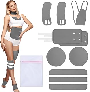 9 Pcs Castor Oil Pack Wrap Organic Cotton for Stomach Liver Detox Belly Feet Knee Neck Breast, Reusable Castor Oil Pads Kit for Hot/Cold Compress with Adjustable Elastic Strap & Laundry Bag