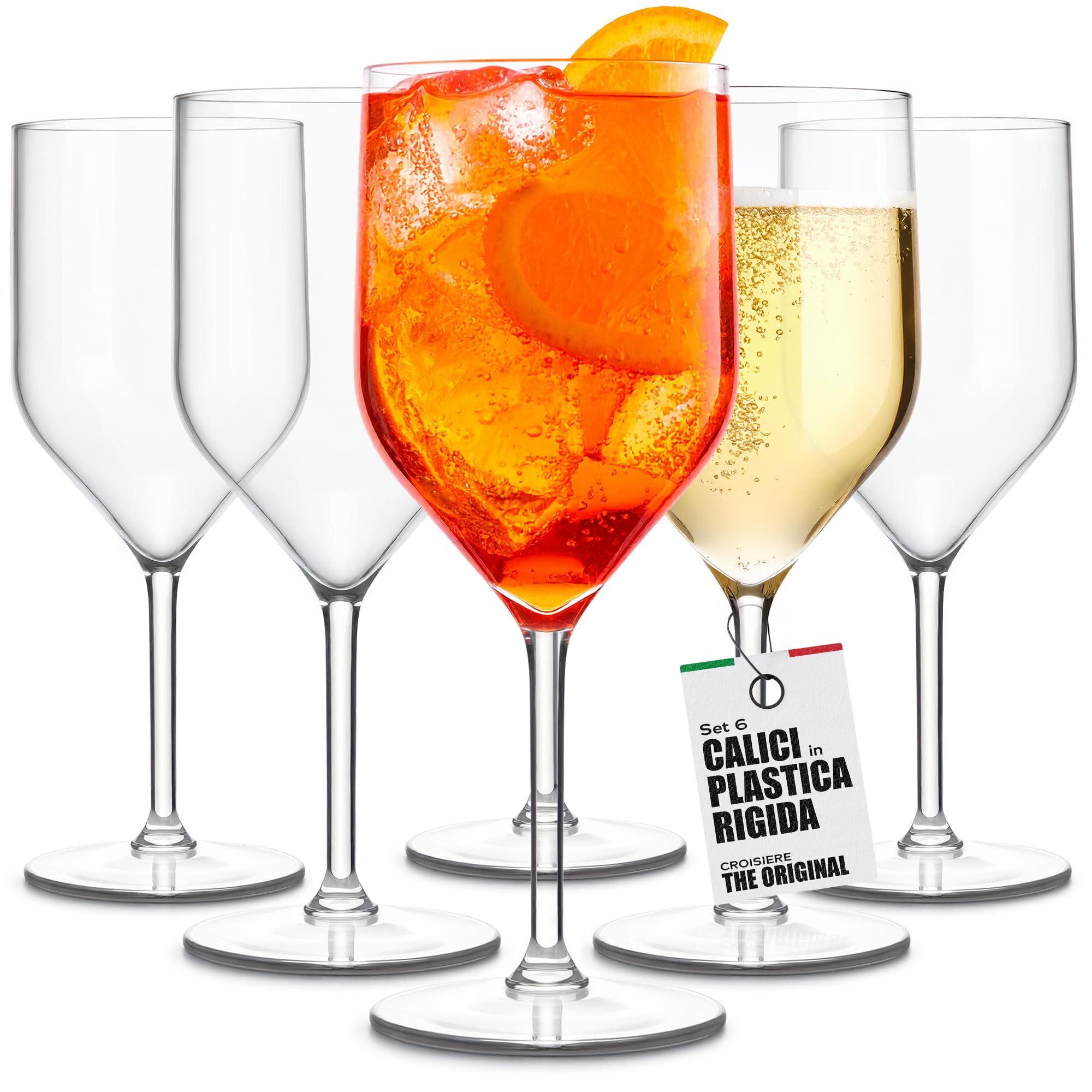 TUNDRA - Set 6 Calici Plastica | CROISIERE 25cl. | INFRANGIBILI, in SAN (Plastica Rigida), Riutilizzabili e Lavabili in lavastoviglie, per VINO, ACQUA, COCKTAIL, Flute CHAMPAGNE, (Trasparente)