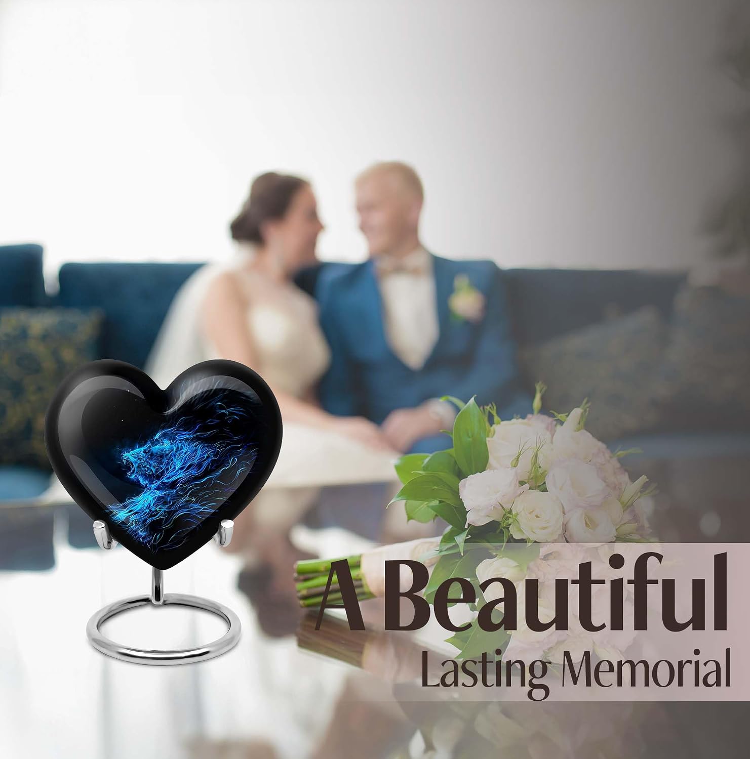 Wolf Funeral Urns - Pack of 5 (10 Inch Urn with 3 Inch Urn Set of 4) - Small Urns for Pet, Black Funeral Keepsakes for Ashes, Cremation Urn for Human Ashes Adult Male, Urns for Ashes