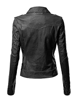 ジャケット・アウター UNUSED / No collar leather jacket Notch Collar Quilted Biker Faux Leather Jacket for Women