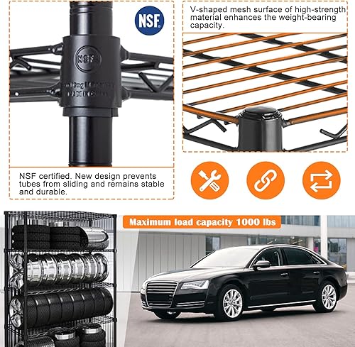 Vista 68 de Estantería de almacenamiento de 6 niveles, estantería de alambre, 48 pulgadas de largo x 18 pulgadas de ancho x 72 pulgadas de alto, estante Negro