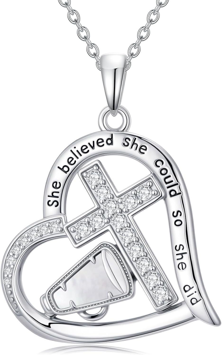 Sports Necklace for Women 925 Sterling Silver Heart Cross Soccer/Softball/Volleyball Necklace Pendant Sports Jewelry Valentines Day Mothers Day Gifts for Women