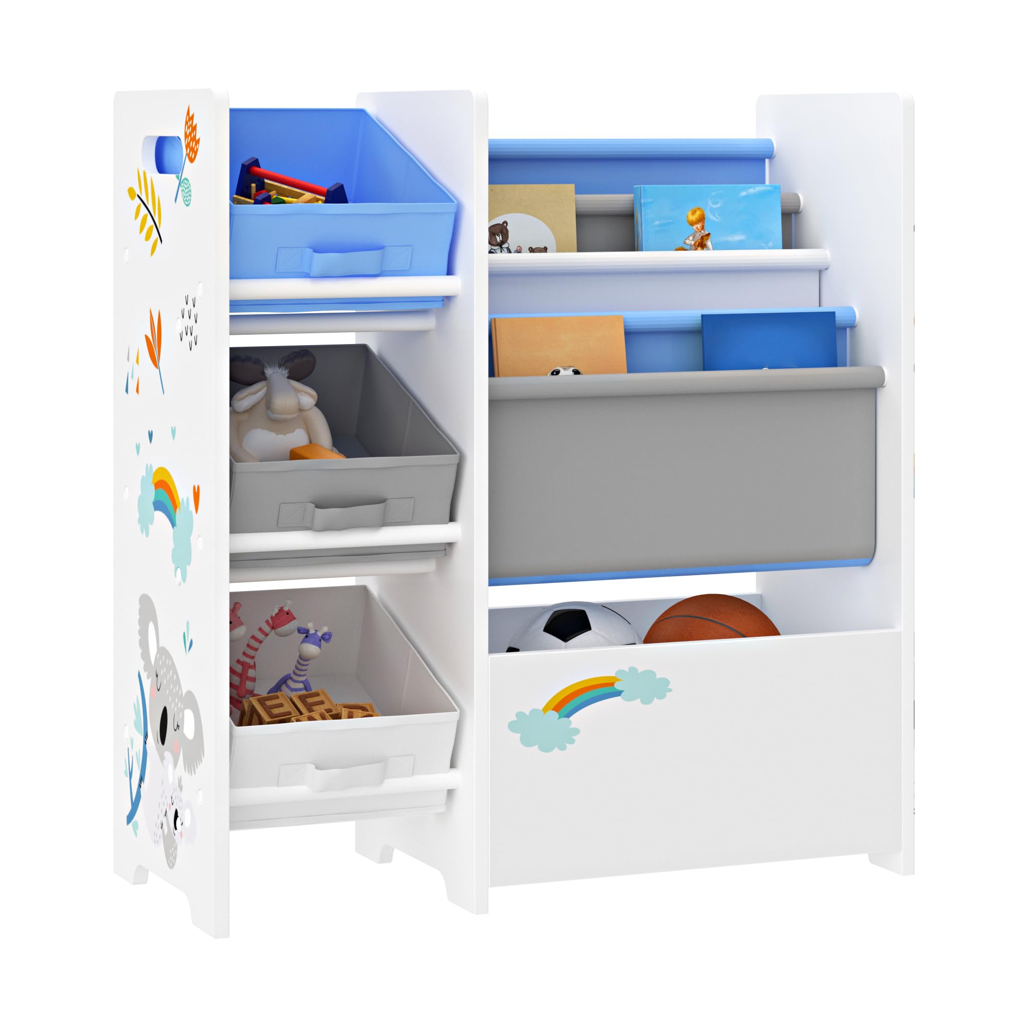 Libreria A Scaletta Per Bambini Con 4 Contenitori Morbidi - Design Koala Blu/Bianco, Organizzazione Cameretta - Foto 5