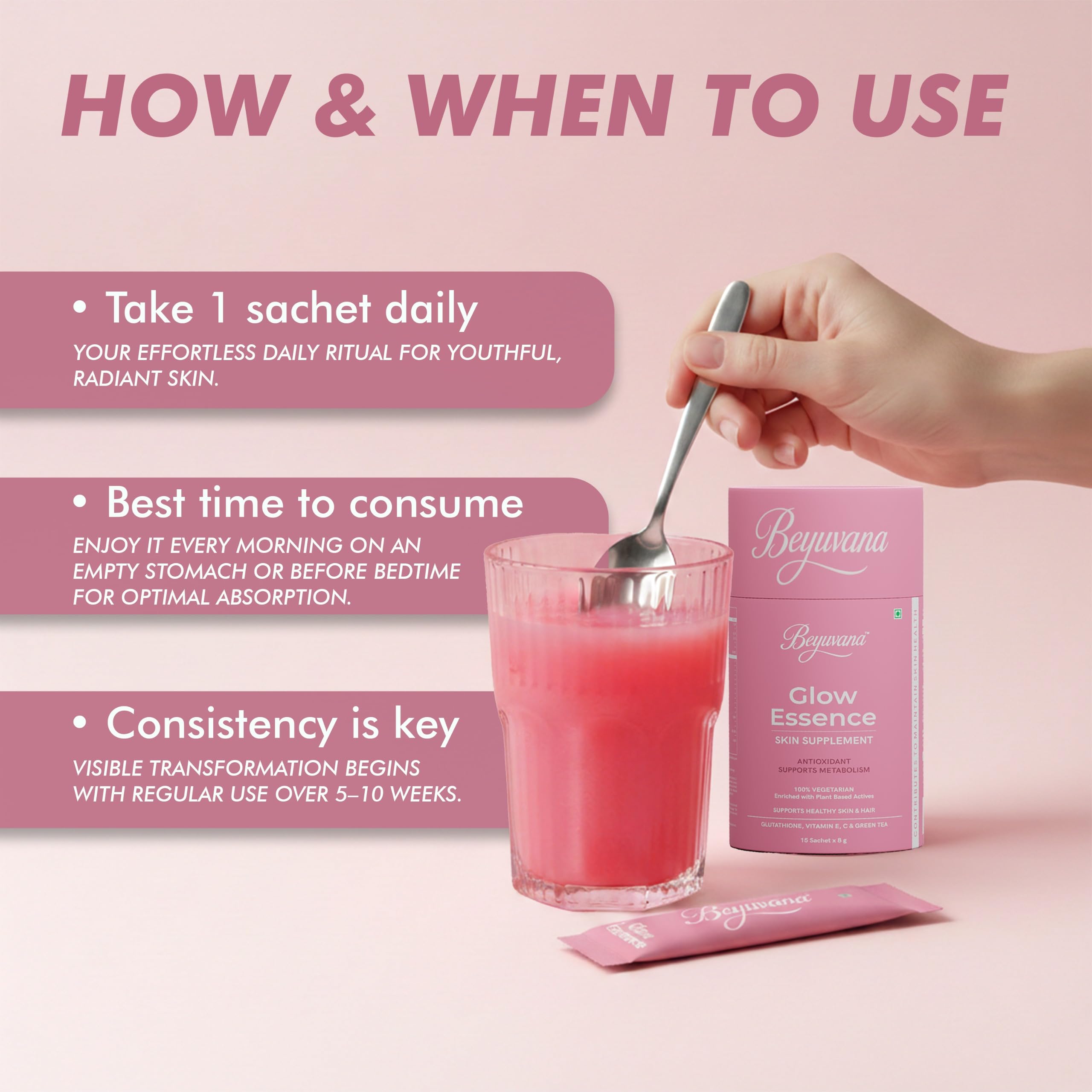 can i drink green tea while taking glutathione BEYUVANA Glow Essence Skin Supplement Powder with Glutathione, Vitamin C &  E, Green Tea Extract |