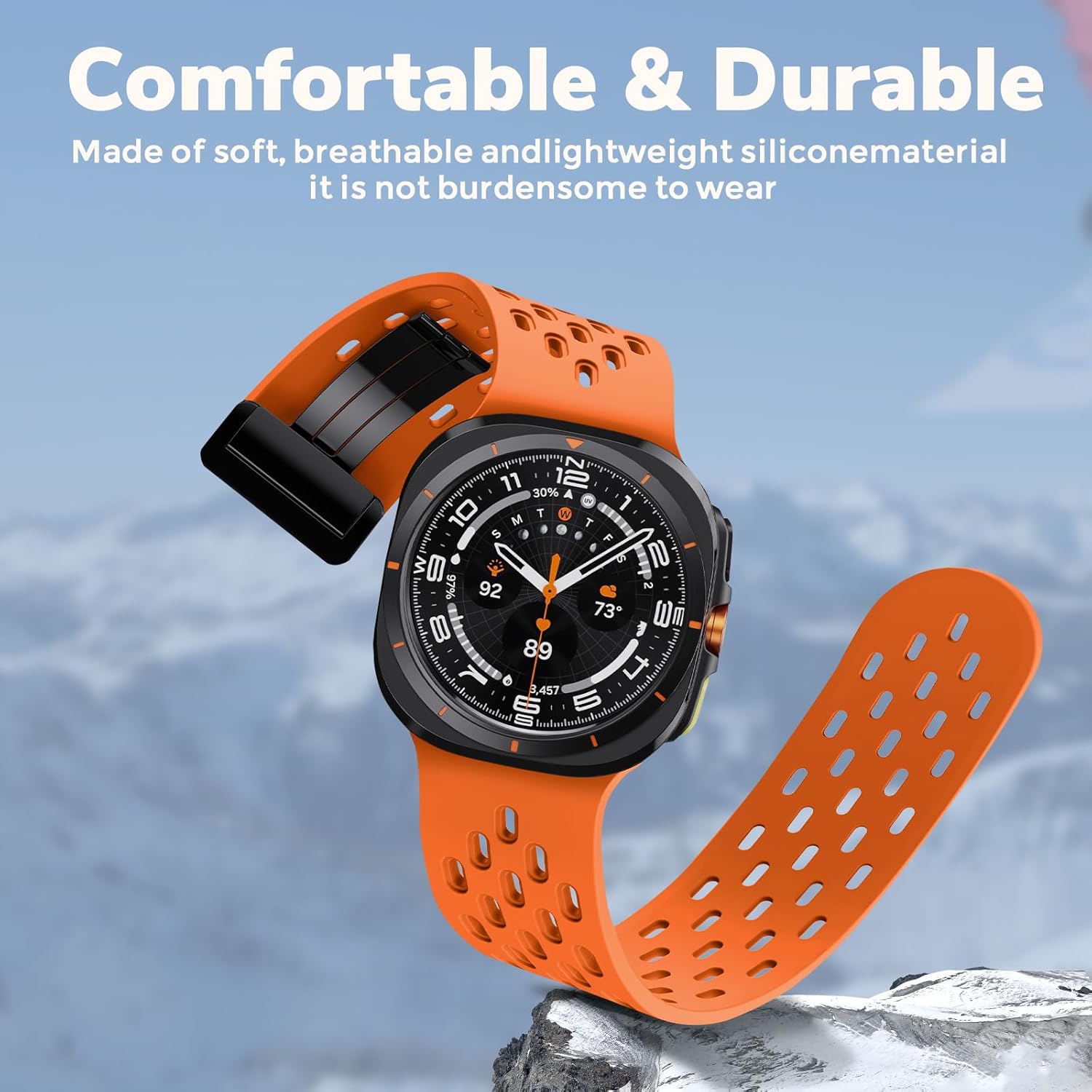 ANCOOL Compatible with Samsung Galaxy Watch Ultra Band 47mm, Silicone Magnetic Breathable Band for Samsung Galaxy Watch Ultra Bands Men Women, Black+Orange+Fluorescent yellow - Image 6