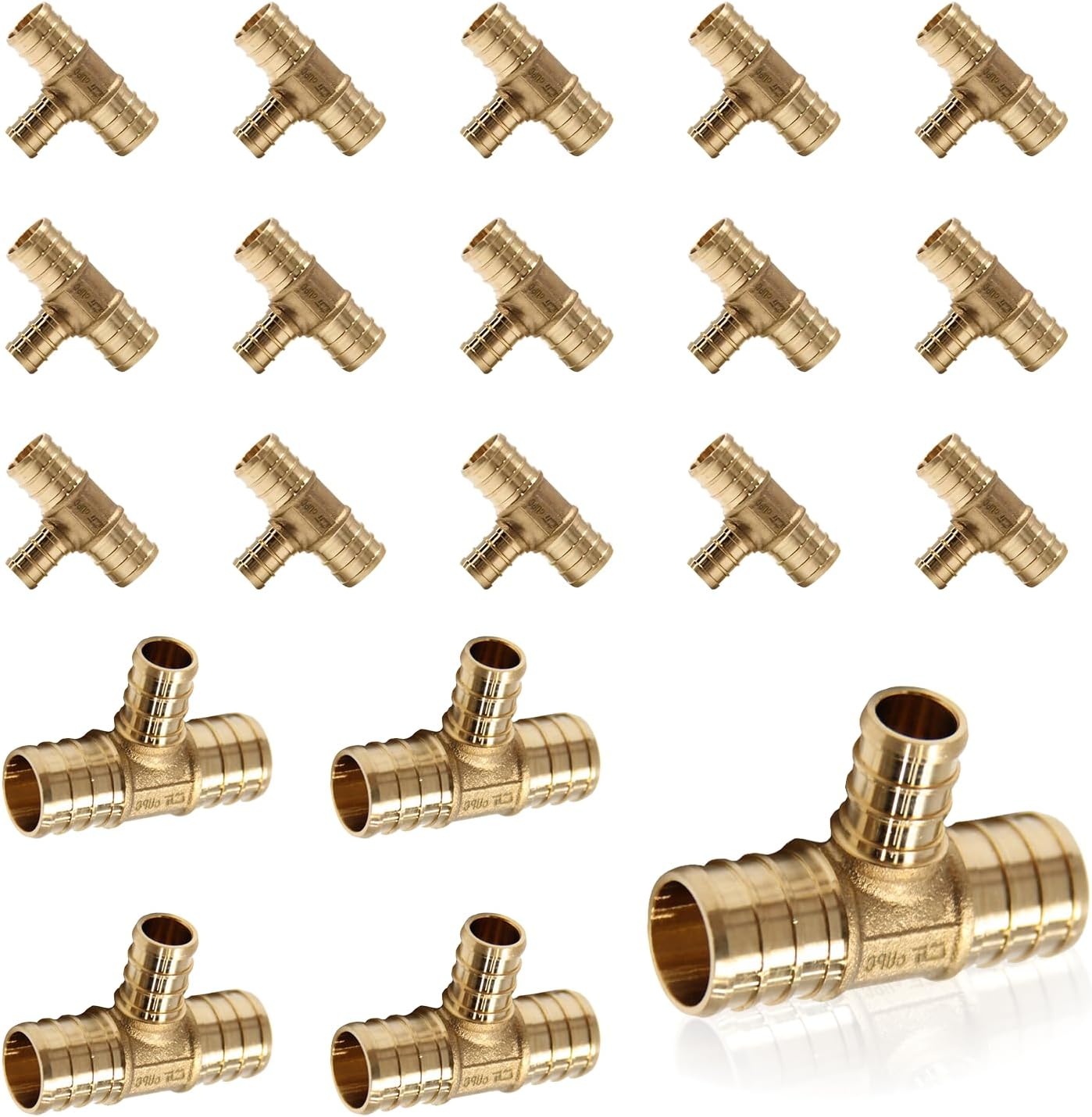 (20-Pack) PEX Fittings, 3/4" x 3/4" x 1/2" Pex Reducing Tee, Brass Crimp Fittings, for PEX Tubing Pipe Plumbing, ASTM F1807(PEX1807077-20Pack)