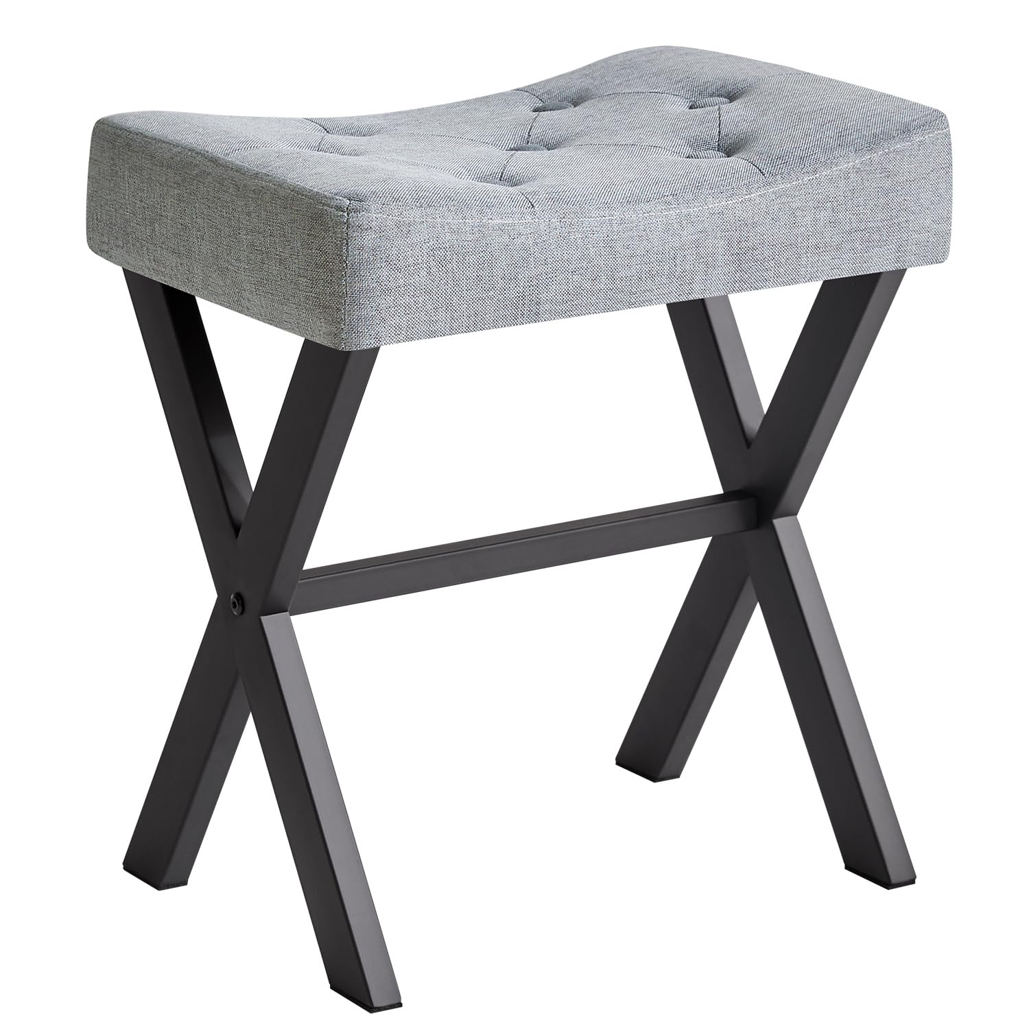 IBUYKE U-Shaped Linen Vanity Stool with X-Leg, Ottoman Seat Footrest, Multi-Use as Small Side Table for Bedroom, Living Room, Blue Gray WBD018L